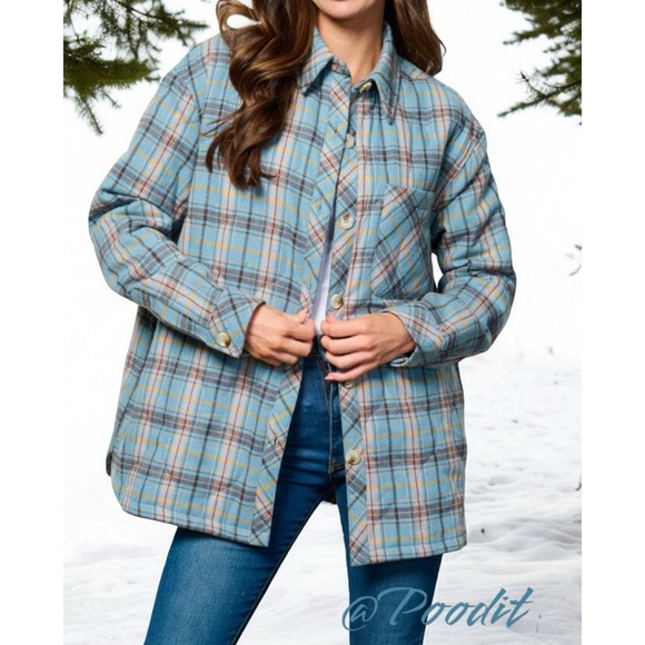 PETAL DEW Oversized plaid lightly quilted Shacket S M L - Picture 8 of 10